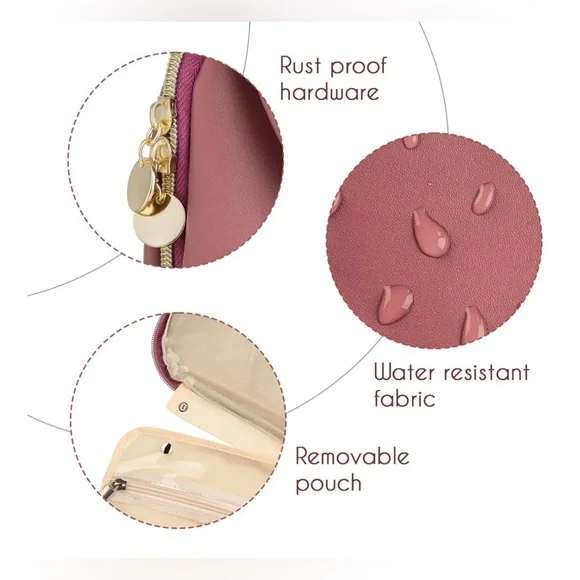 Hanging Toiletry And Makeup Travel Bag - GIFT READY - Mauve Pink and Gold - NWT! - Picture 5 of 12